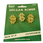 Dollar Sign Rings, pack of 3