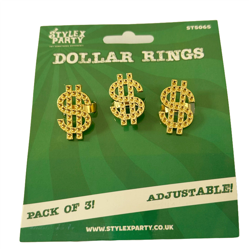 Dollar Sign Rings, pack of 3