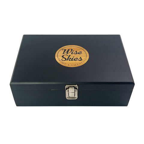 Wise Skies Bamboo Black Wooden Rolling Box