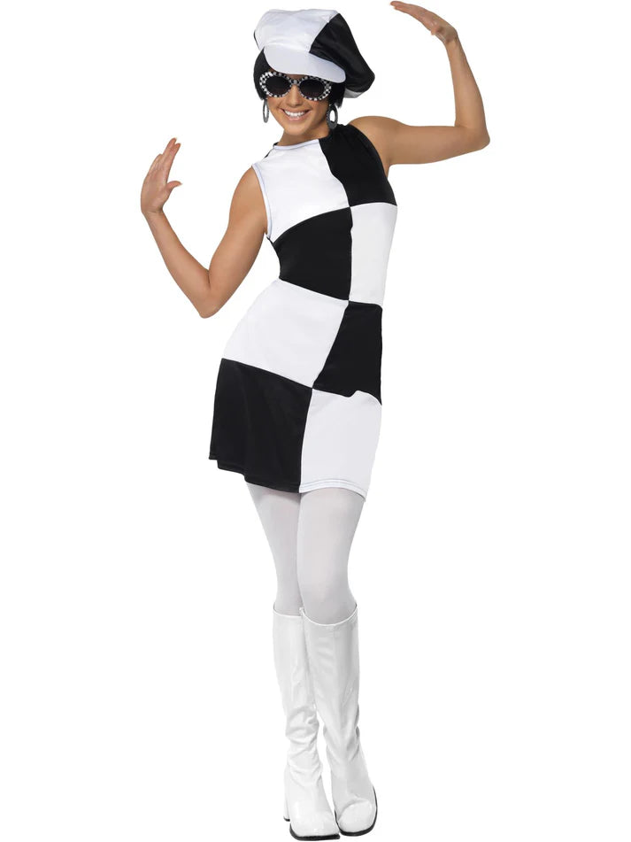 Smiffys 60s Party Girl Costume, Black & White Small