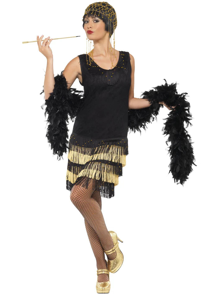 Smiffys 20s Fringed Flapper Costume, Black Medium