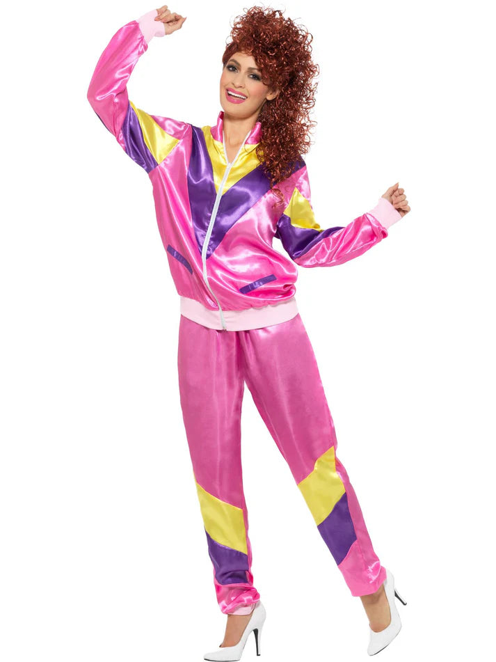 Smiffys 80s Height of Fashion Shell Suit Costume, Pink Medium