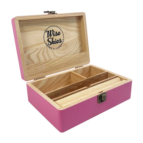Wise Skies Pink Wooden Rolling Box Large 220mm x 160mm x 65mm