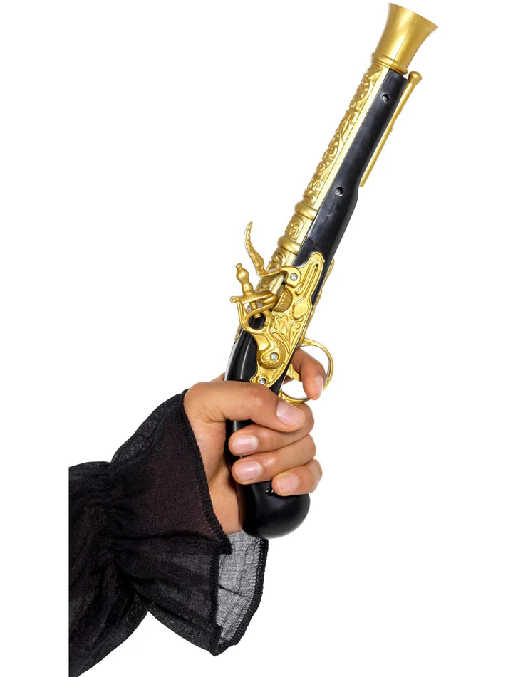 Realistic Pirate Blunderbuss Pistol, Black & Gold by Smiffys