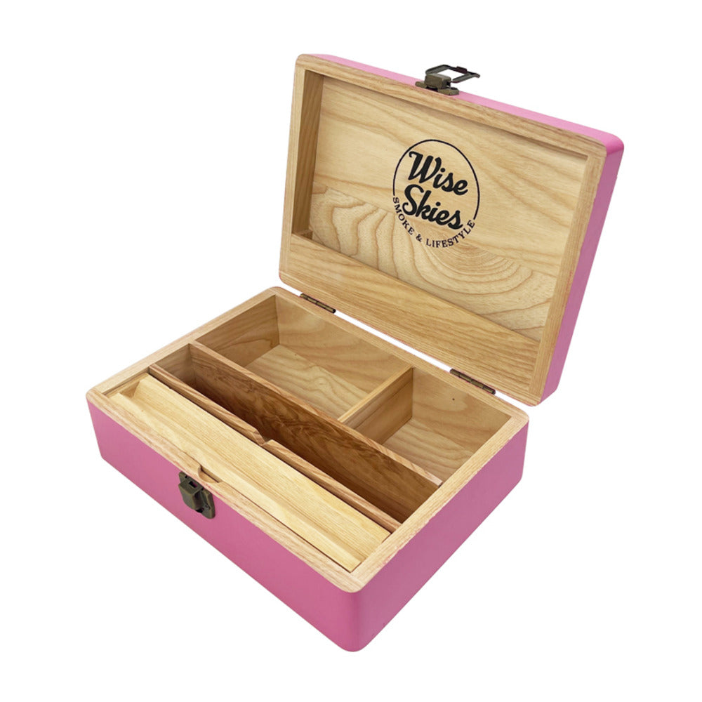 Wise Skies Pink Wooden Rolling Box Large 220mm x 160mm x 65mm