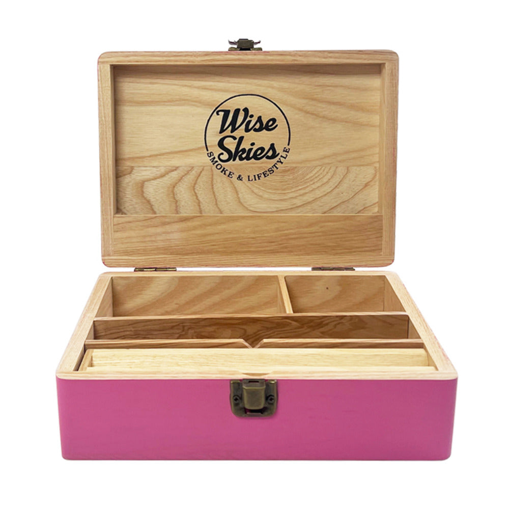Wise Skies Pink Wooden Rolling Box Large 220mm x 160mm x 65mm