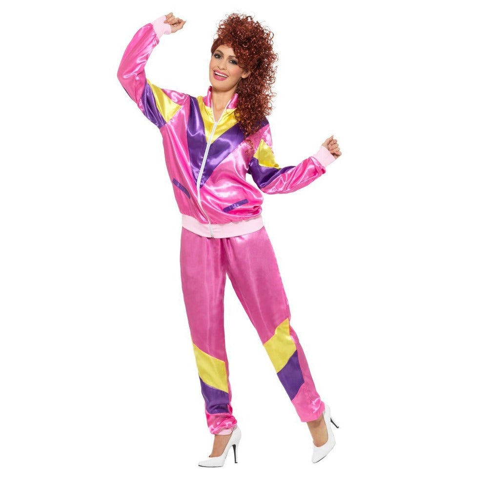 Smiffys 80s Height of Fashion Shell Suit Costume, Pink Medium