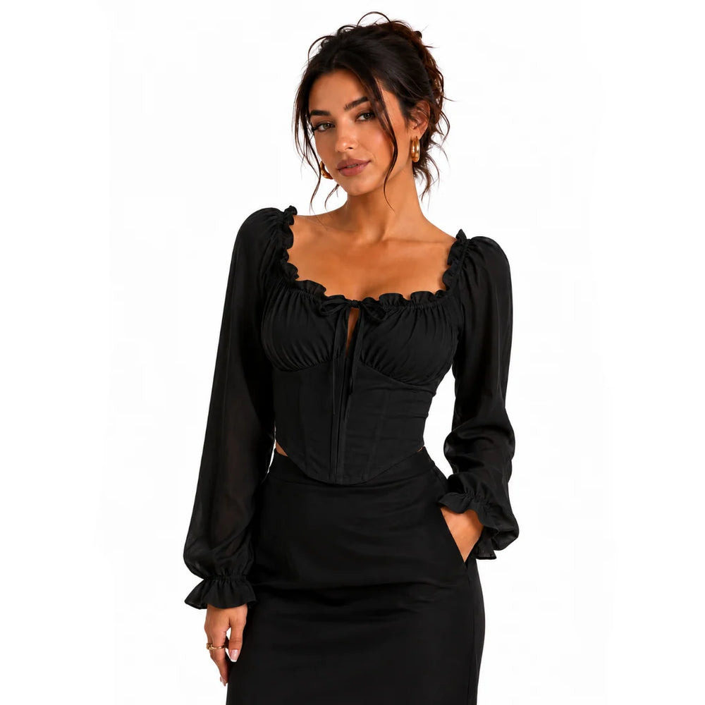 Women’s Black Pirate Blouse Long Sleeve Top