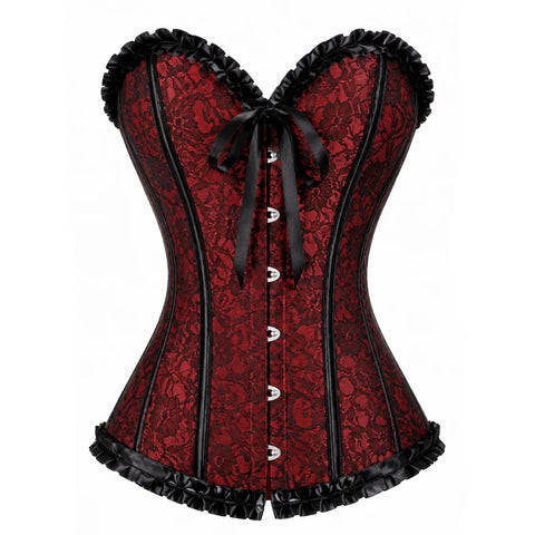 Red & Black Satin Lace Corset Top
