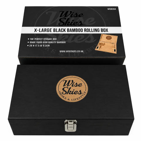 Wise Skies Bamboo Black Wooden Rolling Box