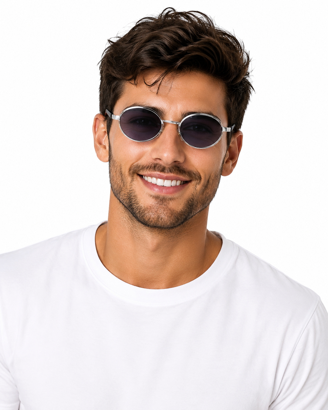 Round Silver Frame Sunglasses Smoke Lens Retro Festival Fancy Dress Glasses