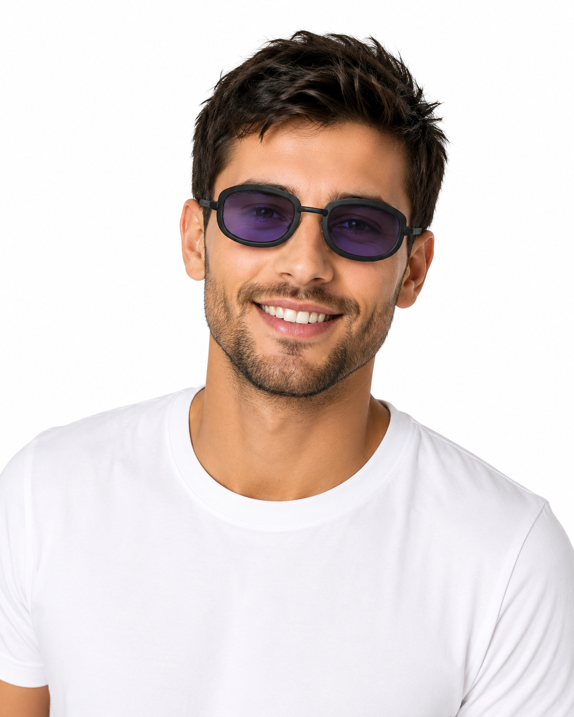 Black Rectangle Sunglasses Purple Lens UV400 Retro Festival Party Glasses