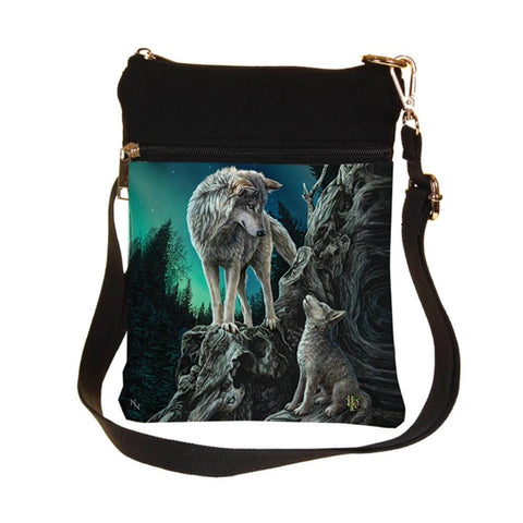 Small Guidance Wolf and Pup Shoulder Bag by Lisa Parker 23cm
