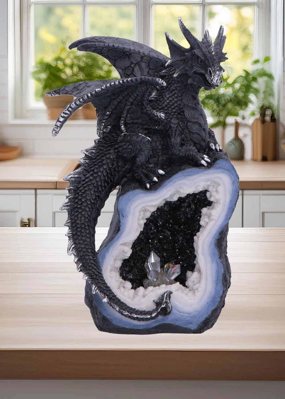 Black Dragon on Geode Figurine 20.8cm