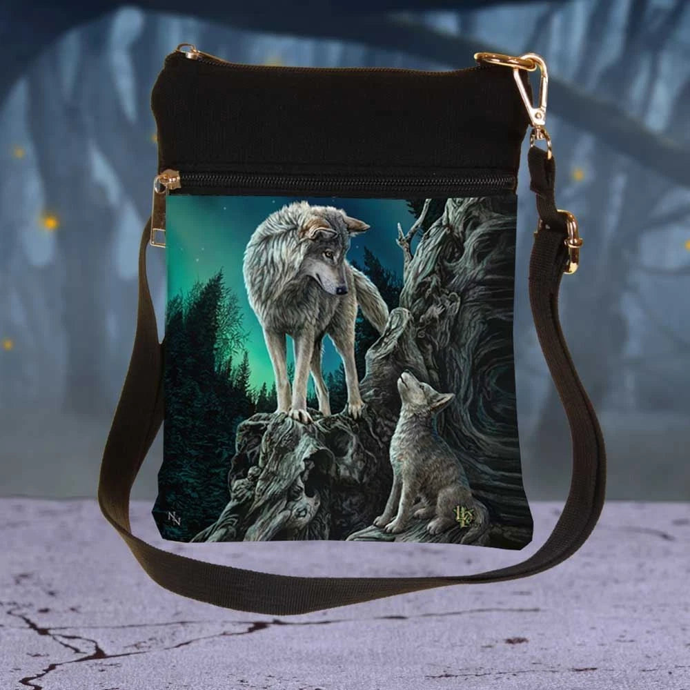 Small Guidance Wolf and Pup Shoulder Bag by Lisa Parker 23cm