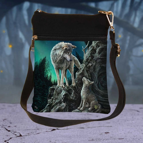 Small Guidance Wolf and Pup Shoulder Bag by Lisa Parker 23cm