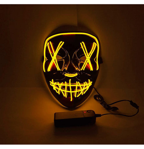 Yellow LED stitches mask for Halloween and rave parties