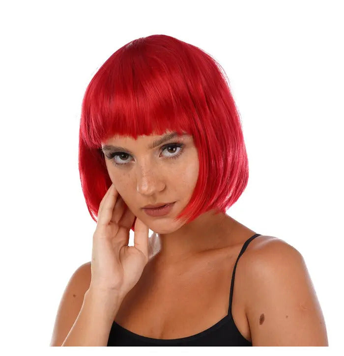 Stylex Party Red Short Bob Wig with Fringe