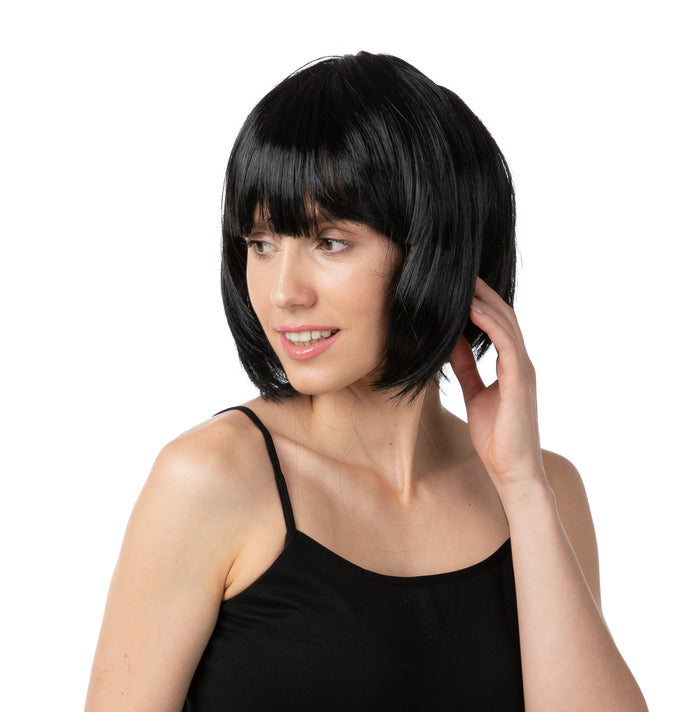Stylex Party Black Short Bob Wig with Fringe