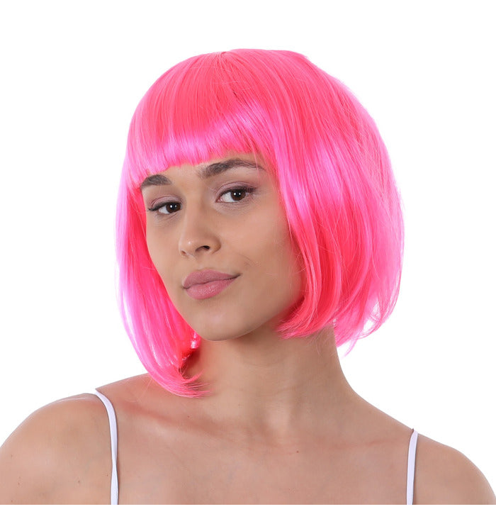 Stylex Party Neon Pink Short Bob Wig with Fringe
