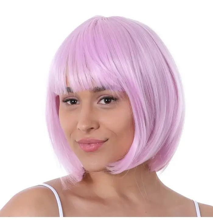 Stylex Party Pastel Pink Short Bob Wig with Fringe